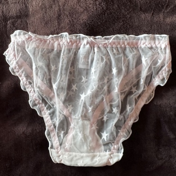 WHITE and Pink  fine mesh Lolita Panties with Stars. - Picture 7 of 10